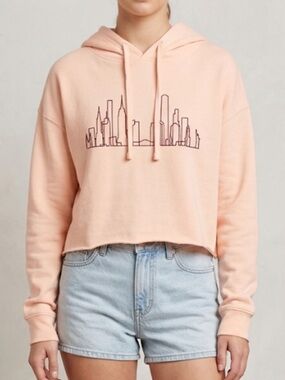 Peach Cropped Hoodie with Skyline Outline (Oversized fit)